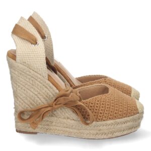 Sandalia de Cuña con Yute y Cordones en Camel