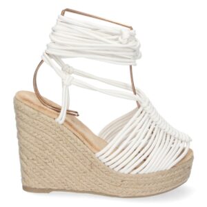 Sandalia de Cuña con Yute y Cordones en Blanco