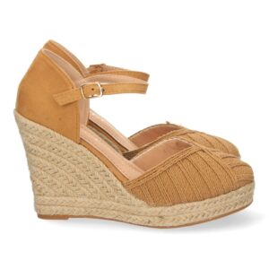 Sandalia de Cuña con Yute y Hebilla en Camel