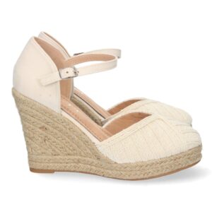 Sandalia de Cuña con Yute y Hebilla en Beige
