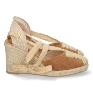 Sandalia de Cuña con Yute y Cordones en Camel