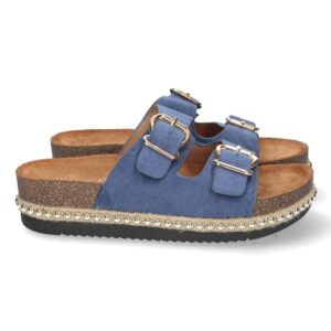 Sandalia Plana con Planta Bio y Hebillas en Azul