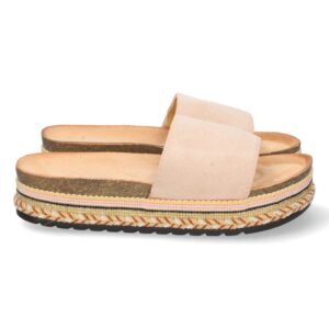 Sandalia con Suela de Bio y Motivos Etnicos en Beige
