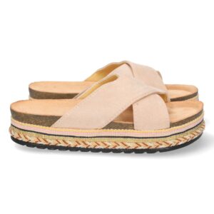 Sandalia con Suela de Bio y Palas Cruzadas en Beige