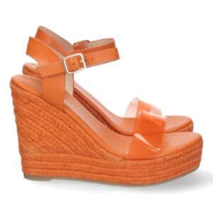 Sandalia de Cuña con Yute y Hebilla en Naranja