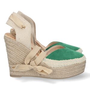 Sandalia de Cuña con Yute y Cordones en Verde