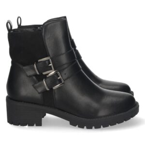 Botin de Tacon con Hebillas y Cremallera en Negro