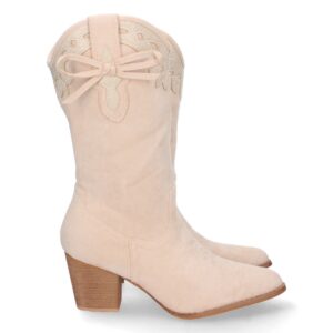 Bota de Tacon con Grabado y Lazo en Beige