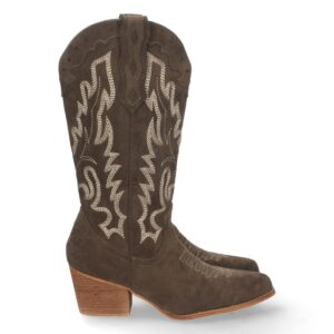Bota Campera con Tacon y Bordado en Verde
