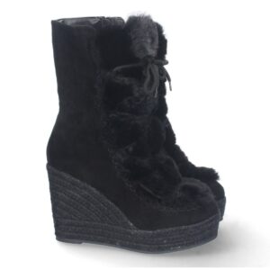 Bota de Cuña con Yute y Forrado de Pelo en Negro