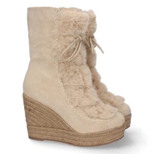 Bota de Cuña con Yute y Forrado de Pelo en Beige