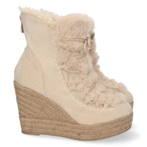 Botin de Cuña con Yute y Forrado de Pelo en Beige