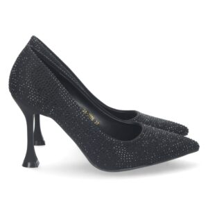 Zapato de Tacón Fino con Strass en Negro