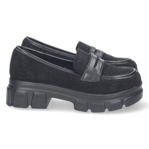 Mocasin Plano con Strass y Antifaz en Negro