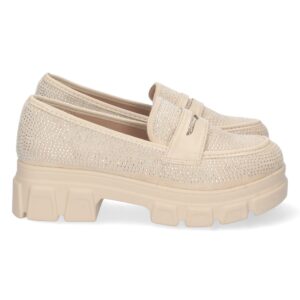 Mocasin Plano con Strass y Antifaz en Beige