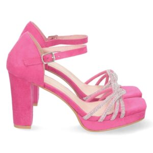 Sandalia de Tacón con Hebilla en Fucsia