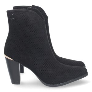 Botin de Tacon con Calados y Cremallera en Negro