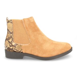 Botin de Mujer Plano con Estampado Serpiente en Camel