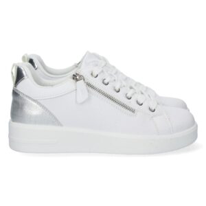 Zapatilla Plana con Cremallera y Cordones en Plata