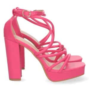 Sandalia de Tacón con Hebilla en Fucsia