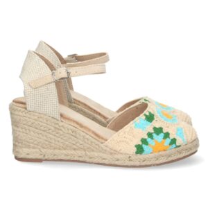 Sandalia de Cuña con Yute y Hebilla en Beige