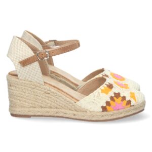 Sandalia de Cuña con Yute y Hebilla en Taupe
