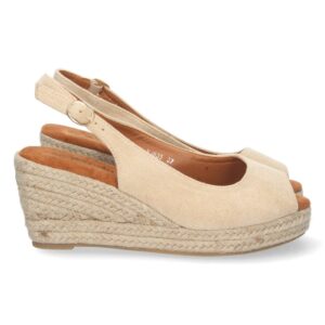 Sandalia de Cuña con Hebilla en Beige