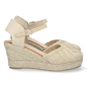 Sandalia de Cuña con Yute y Hebilla en Beige