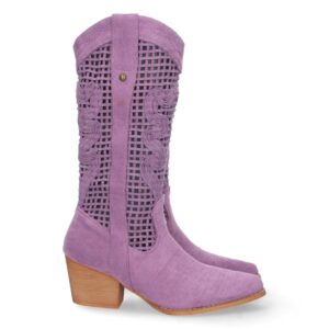 Bota de Tacón con Calados y Cremallera en Lila