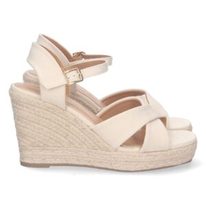 Sandalia de Cuña con Yute y Hebilla en Beige