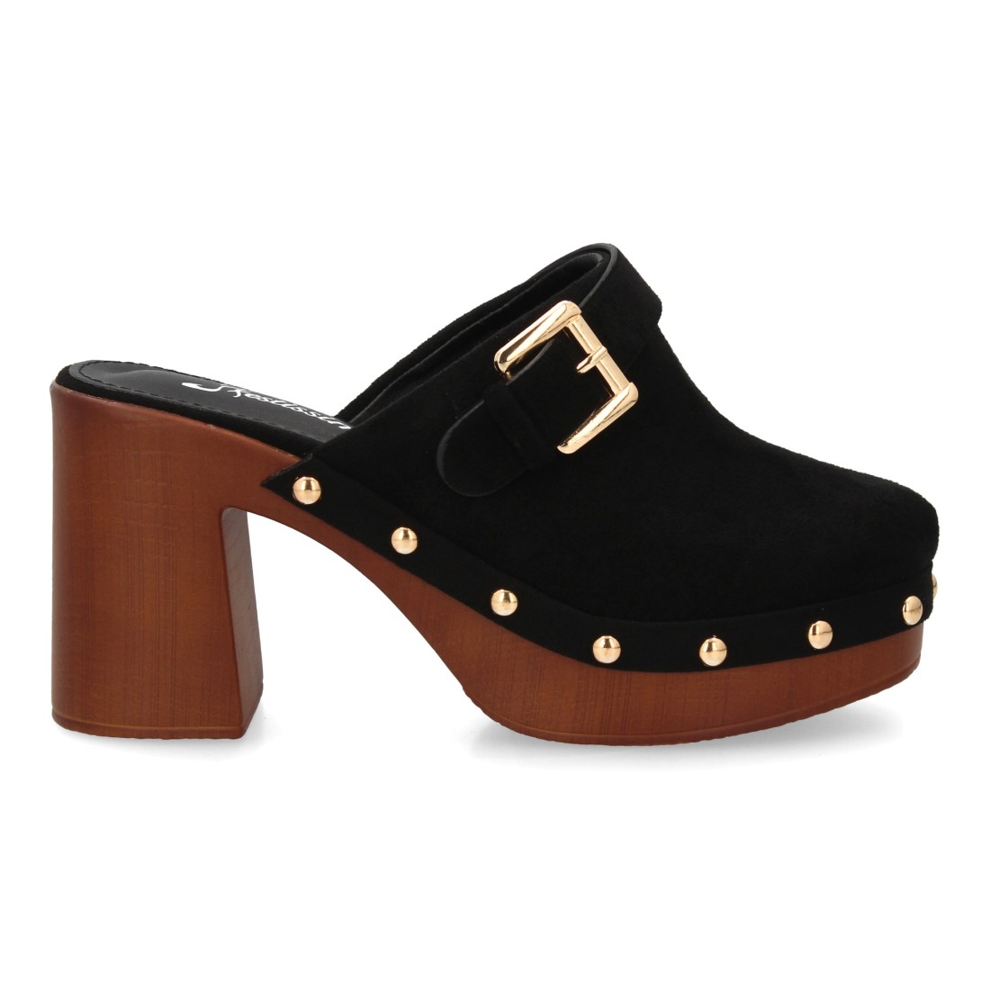 Zueco tacón ancho plataforma para mujer en Negro - Imagen 2