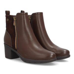Botines elegantes con tacón ancho y cremallera en Marrón
