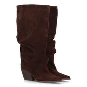 Botas altas de caña ancha fruncida para mujer en Marrón