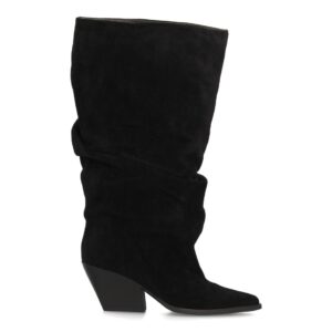 Botas altas de caña ancha fruncida para mujer en Negro