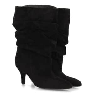 Botas altas fruncidas con tacón fino para mujer en Negro