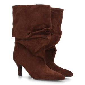 Botas altas fruncidas con tacón fino para mujer