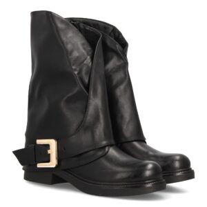 Botas moteras con hebilla y caña para mujer en Negro