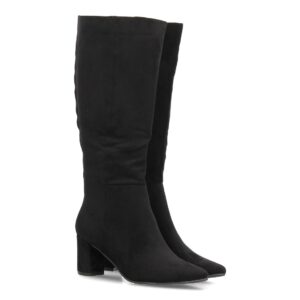 Botas altas elegantes de antelina con tacón ancho