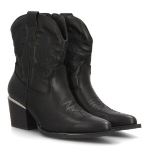 Botas cowboy bordadas con tacón ancho en Negro