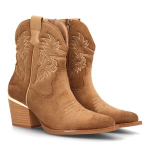 Botas cowboy bordadas con tacón ancho en Marrón