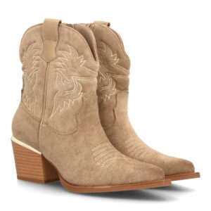 Botas cowboy bordadas con tacón ancho en Verde