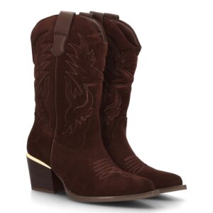 Botas cowboy bordadas con tacón ancho para mujer