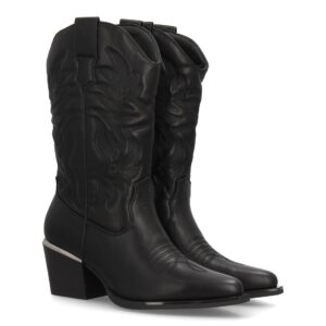 Botas cowboy bordadas con tacón ancho para mujer