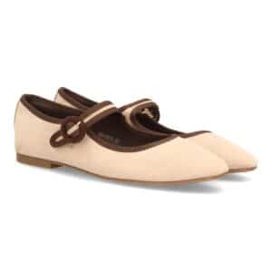 Bailarinas mujer con hebilla circular ajustable en Beige