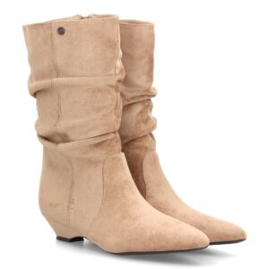Botas mujer fruncidas con tacón en Beige