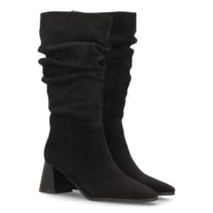 Botas fruncidas de tacón ancho para mujer en Negro