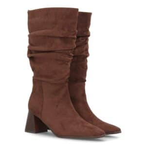 Botas fruncidas de tacón ancho para mujer en Marrón