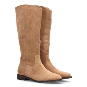 Botas fruncidas de tacón ancho para mujer en Beige